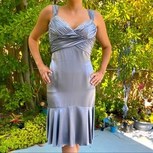 Stunning silver silk Badgley Mischka dress